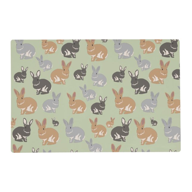 Cute Rabbit Pattern Neutral Colors Placemat (Front)