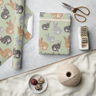 Cute Rabbit Pattern Neutral Colors Wrapping Paper