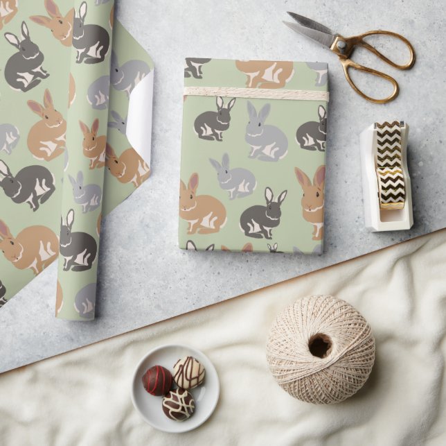 Cute Rabbit Pattern Neutral Colors Wrapping Wrapping Paper (Crafts)