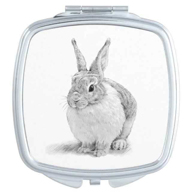Cute Rabbit Pencil Drawing Compact Mirror (Front)