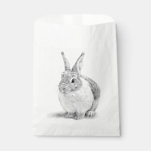 Cute Rabbit Pencil Drawing Favor Bag (Front)