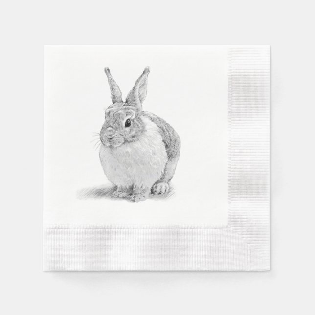 Cute Rabbit Pencil Drawing Napkins (Front)