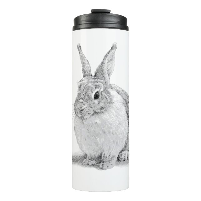 Cute Rabbit Pencil Drawing Thermal Tumbler (Front)