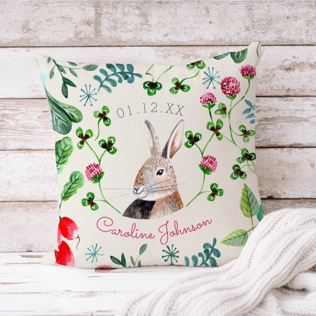 Cute rabbit personalized name throw pillow (Creator Uploaded)