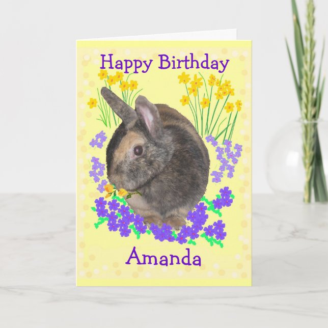 Cute Rabbit Photo and flowers Card (Front)