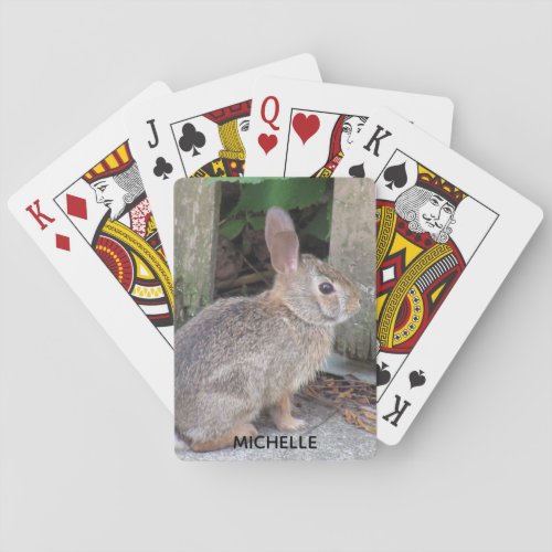 Cute Rabbit Photo Personalized Name Poker Cards