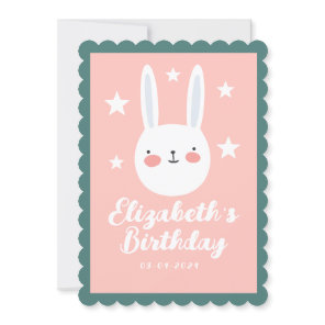 Cute Rabbit Pink Green Purple Stars Birthday Invitation