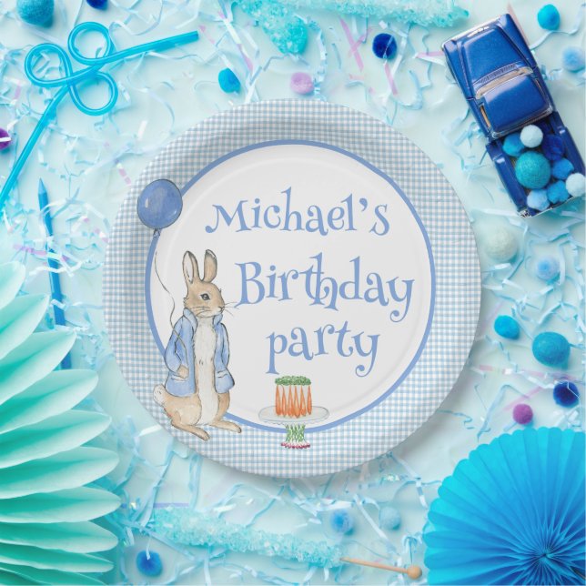 Cute Rabbit Plaid Boys Birthday Party Paper Plates (Party)