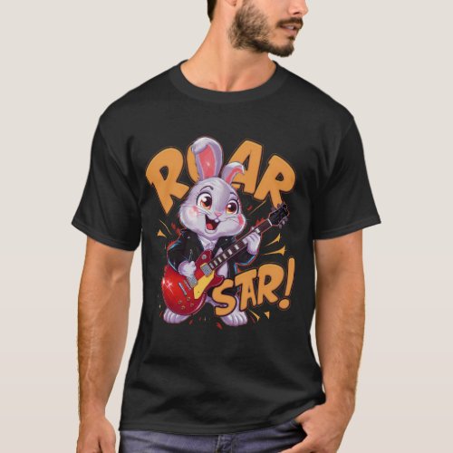 cute rabbit playing guitar T_Shirt