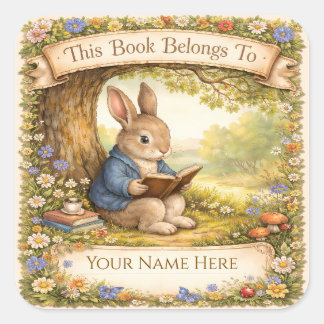 Cute Rabbit Reading a Book - Bookplate