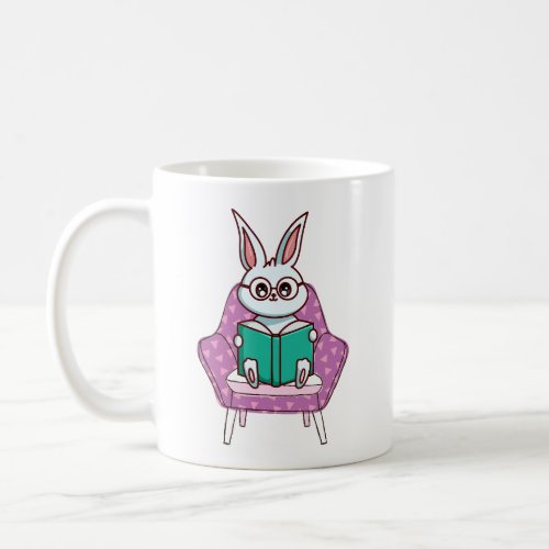 cute rabbit reading a book bunny lover  coffee mug