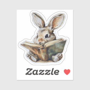 Cute rabbit reading book retro children sticker