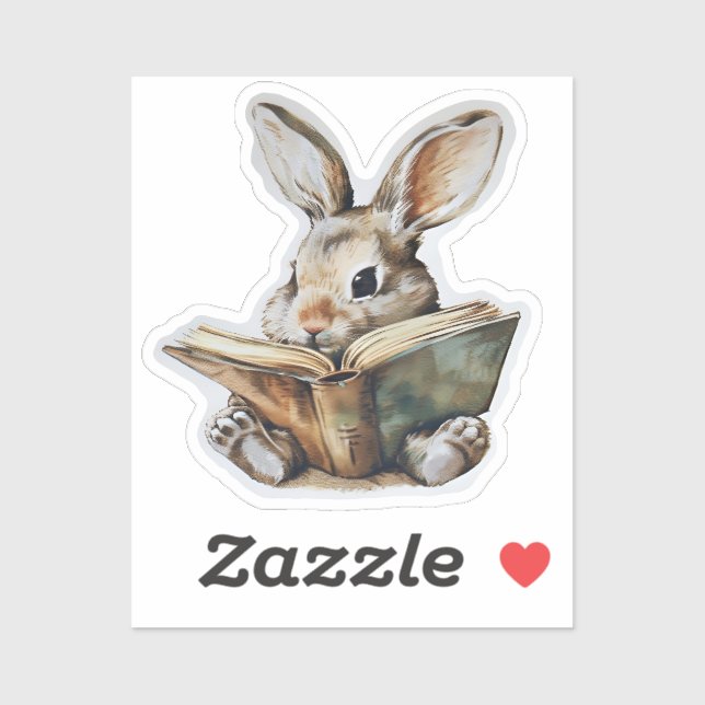 Cute rabbit reading book retro children sticker (Sheet)