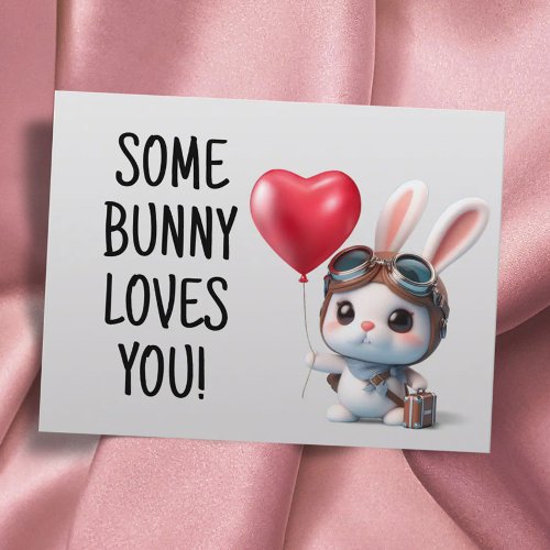 Cute Rabbit Red Balloon Bunny Love Valentines Day Postcard