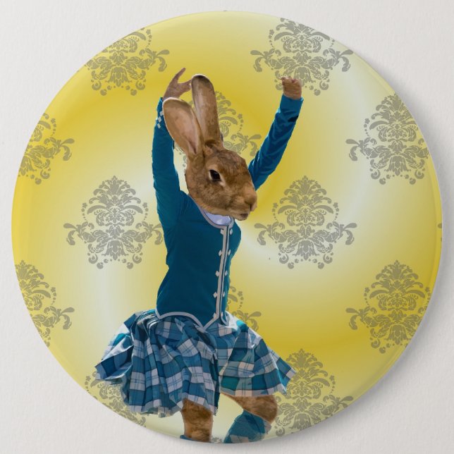 Cute rabbit Scottish highland dancer Button (Front)
