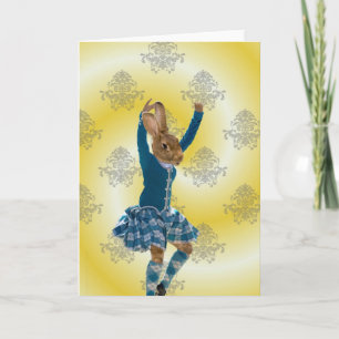 Cute rabbit Scottish highland dancer Card