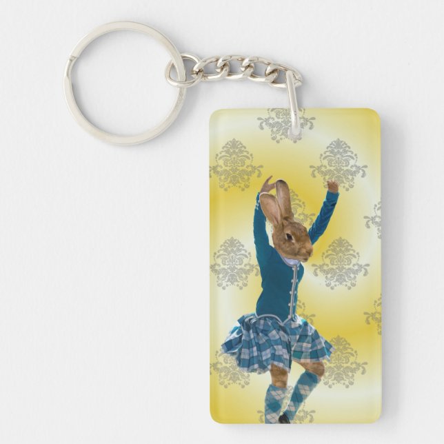 Cute rabbit Scottish highland dancer Keychain (Front)
