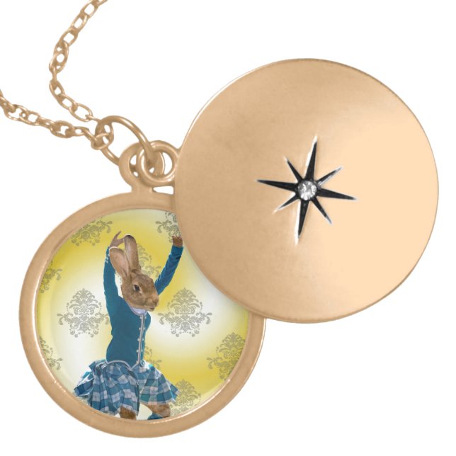 Cute rabbit Scottish highland dancer Locket Necklace (Front)
