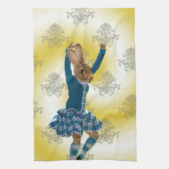Cute rabbit Scottish highland dancer Towel (Vertical)
