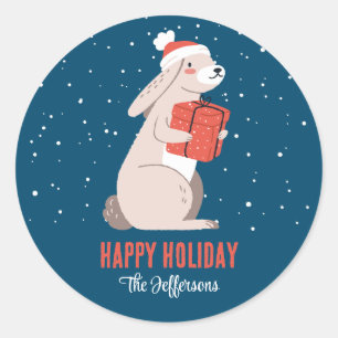 Cute Rabbit Snowy Winter Holiday Christmas Animal Classic Round Sticker