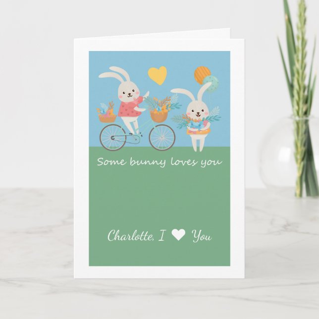 Cute Rabbit Some Bunny Loves You Personalized Card (Front)