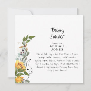 Cute Rabbit Sunflower Baby Shower  Invitation