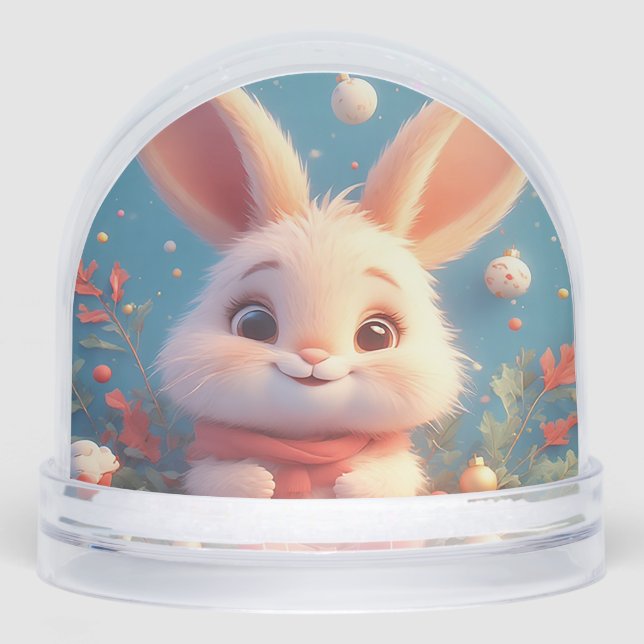 Cute Rabbit Surrounded by Decorations Snow Globe (Front)