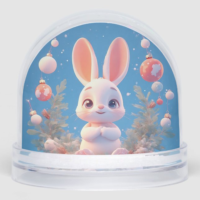 Cute Rabbit Surrounded by Decorations Snow Globe (Front)