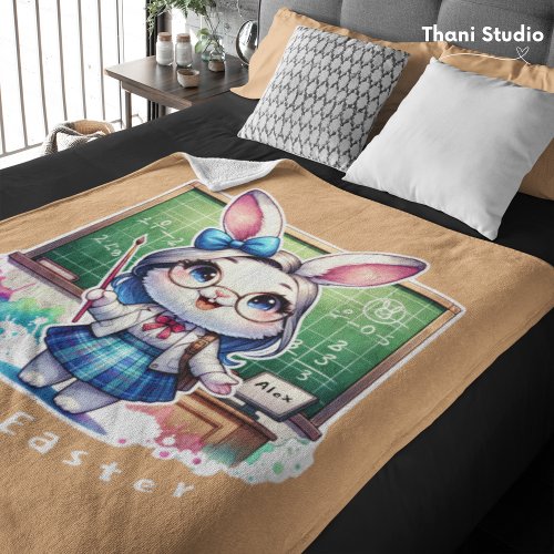Cute Rabbit Teacher Hoppy Easter  Custom Name Fleece Blanket