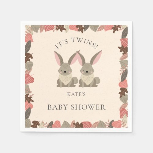 Cute Rabbit Twins Woodland Animals Baby Shower Napkins