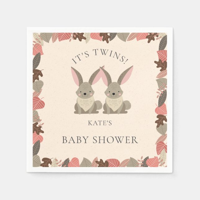 Cute Rabbit Twins Woodland Animals Baby Shower Napkins (Front)