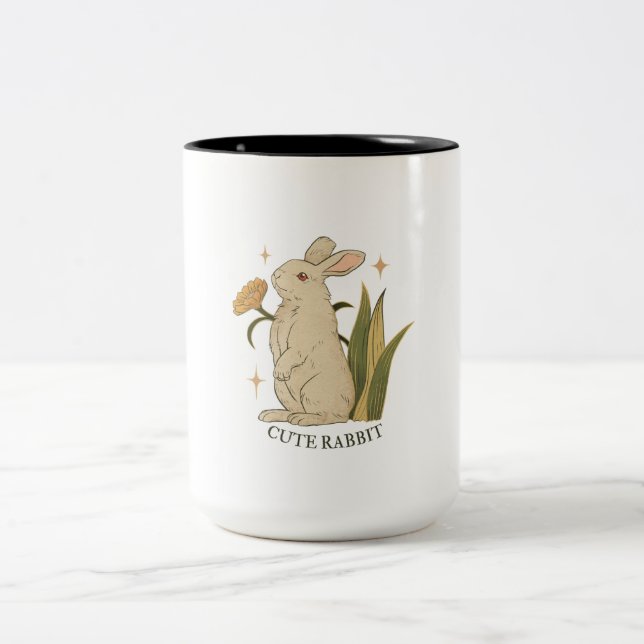 cute rabbit Two-Tone coffee mug (Center)