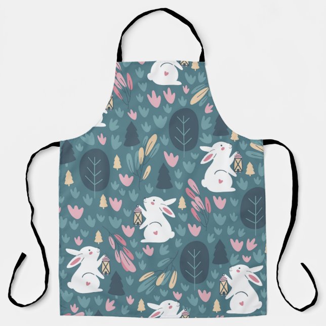 Cute rabbit: vintage seamless print. apron (Front)