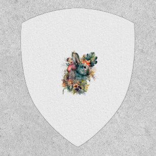 Cute Rabbit Watercolor with flower Patch