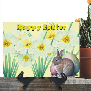 Cute Rabbit White Watercolor Daffodil Flowers Cards