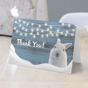 Cute Rabbit Winter Bunny Dusty Blue Thank You