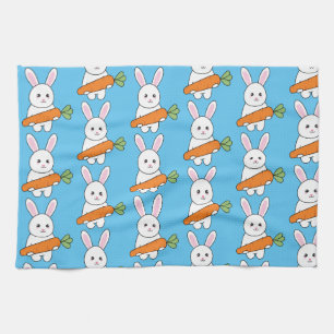 cute rabbit with carrot kitchen towel