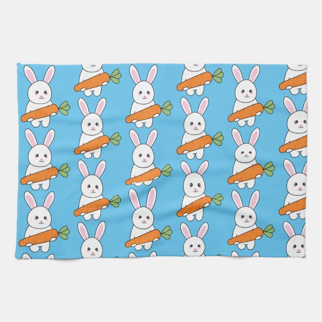 cute rabbit with carrot kitchen towel (Horizontal)