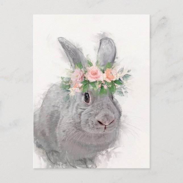 Cute Rabbit with Flower Crown Portrait Postcard (Front)