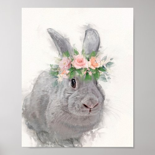 Cute Rabbit with Flower Crown Poster