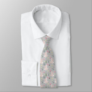 cute rabbit with flowers and butterflies neck tie