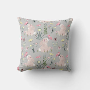 cute rabbit with flowers and butterflies throw pillow