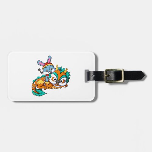 cute rabbit with lion dance luggage tag