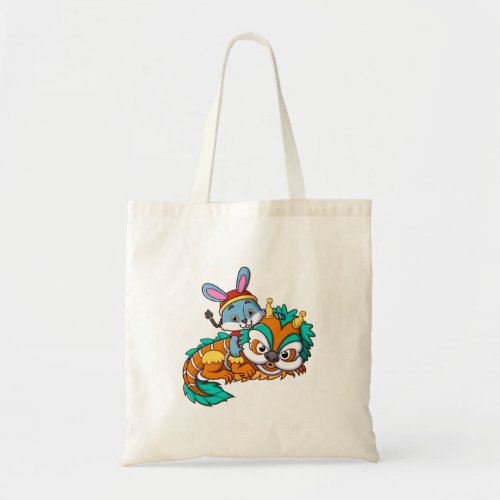 cute rabbit with lion dance tote bag
