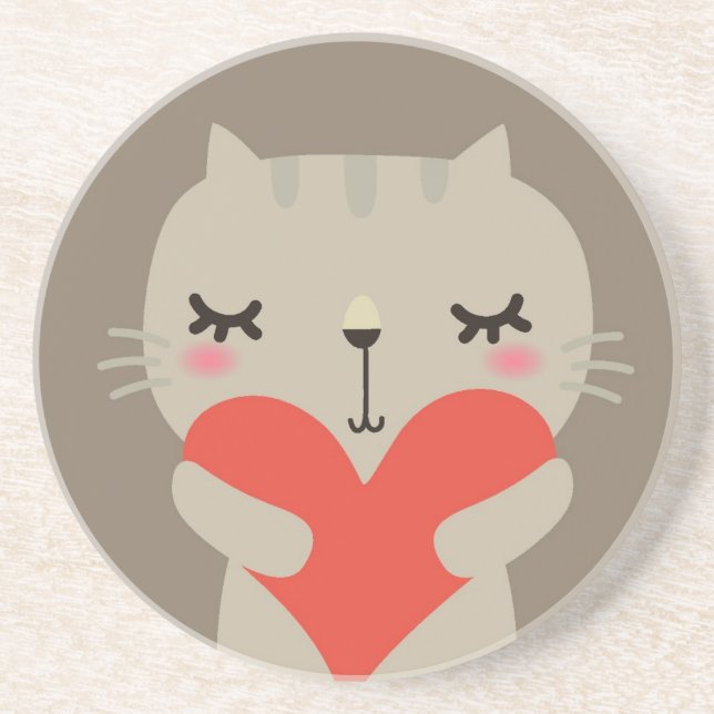 Cute rabbit with love sandstone coaster (Front)
