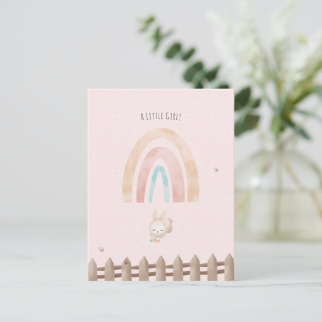 Cute Rabbit With Rainbow Baby Girl Daughter Postcard (Standing Front)