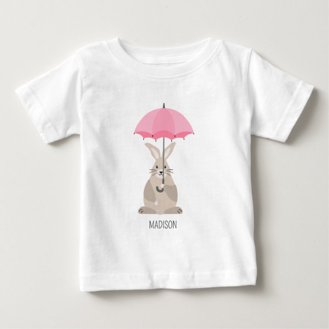 Cute rabbit with umbrella custom name  baby T-Shirt (Front)
