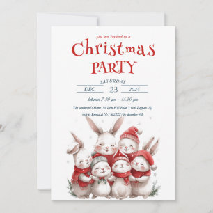 Cute Rabbits and Winter Christmas Party Invitation