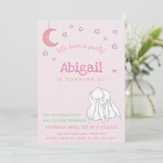 Cute Rabbits Cartoon Girl's Birthday Invitation
