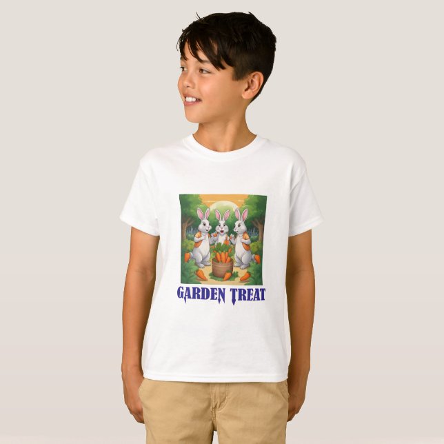 Cute Rabbits Eating Carrots T-Shirt (Front Full)